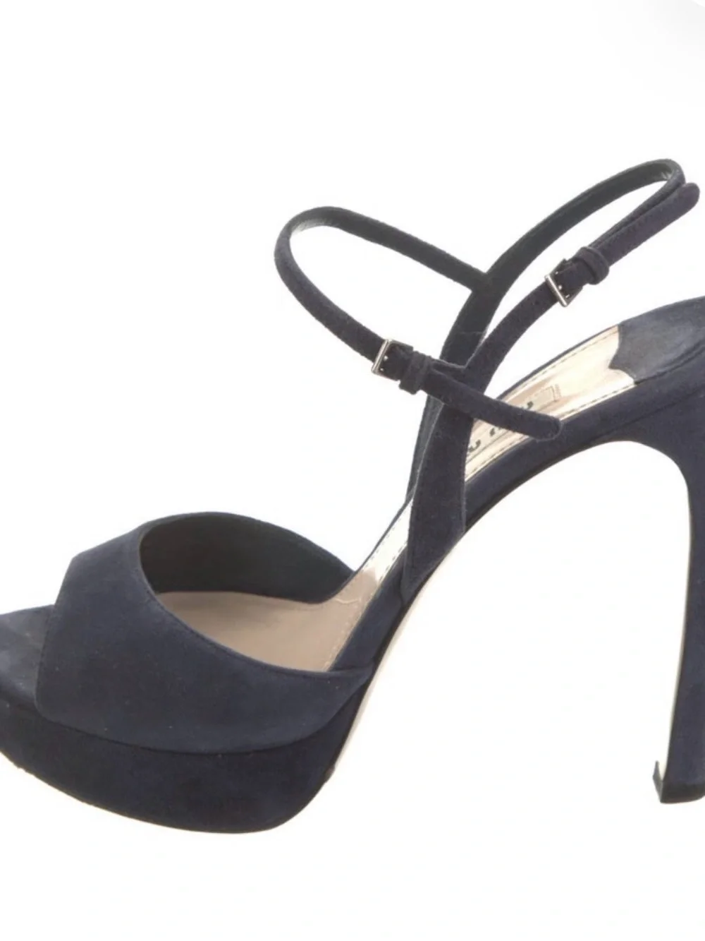 Miu Miu Navy Suede Peep-Toe Platform Slingback Heels